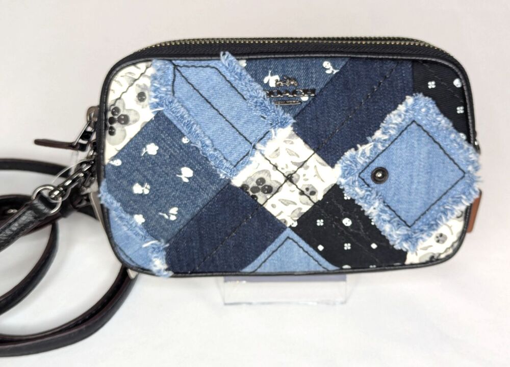 Coach Canyon Quilt Crossbody Clutch Bag - Denim Patchwork, Leather, NWT